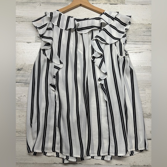 Worthington Striped Ruffle Sleeveless Black & White Blouse Women's Medium - Picture 6 of 6